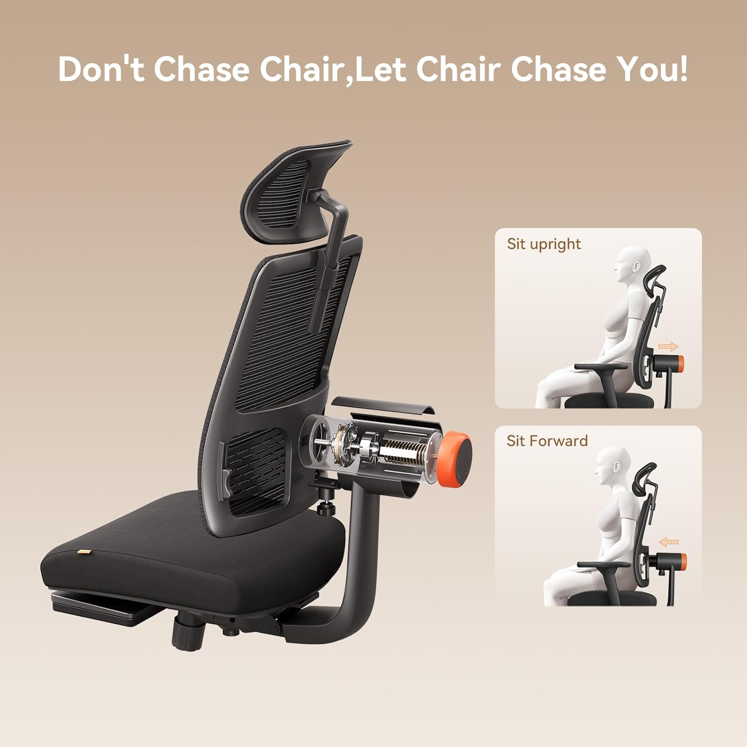 Humanspine Adaptive Office Chair, Lumbar Support, Adjustable Headrest, Seat Depth Adjustment, 96°-126° Tilt Function, 4D Armrest Recliner Chair for Office