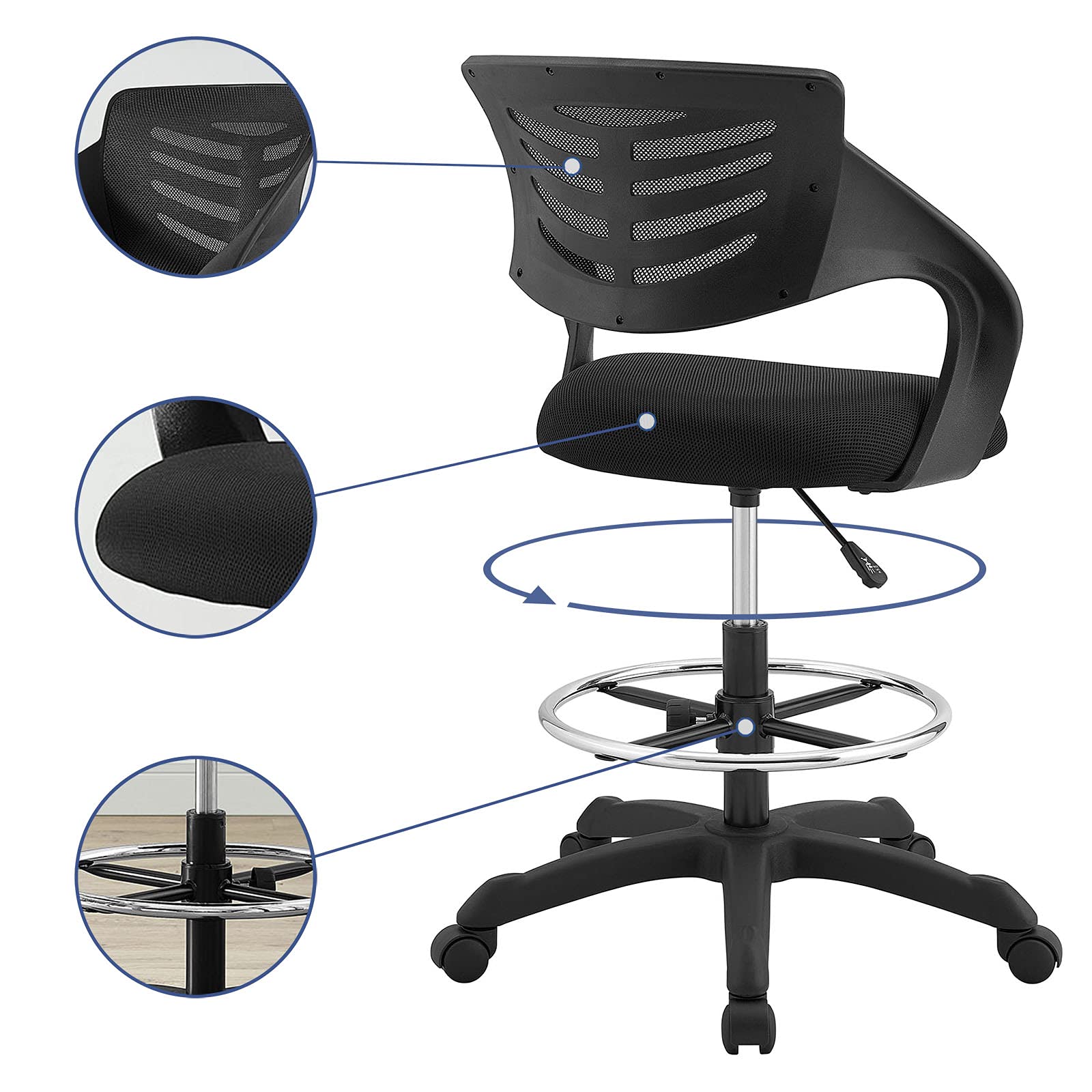 Modway Thrive Drafting Chair Tall Office Chair for Adjustable