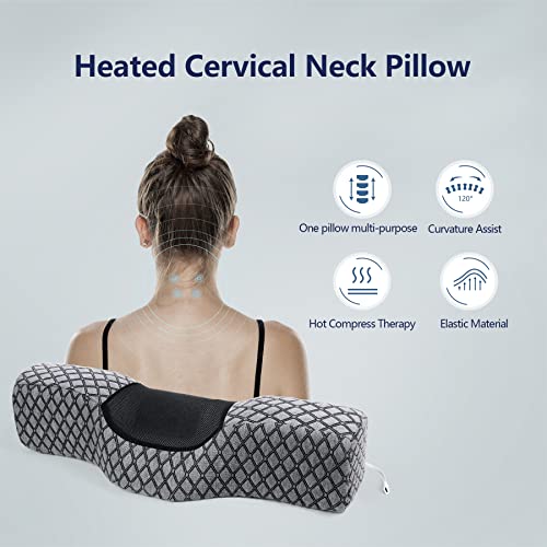 Neck Pillows for Pain Relief Sleeping, Heated Memory Foam Cervical Neck  Pillow with USB Graphene Heating and Magnetic for Stiff Neck Pain Relief,  Neck Support Pillow Bolster Pillow for Bed (White)