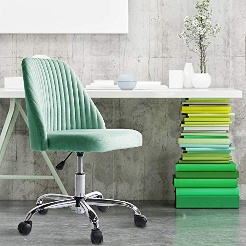 HOMEFLA Home Office Modern Linen Swivel Task Upholstered Fabric Desk Chair Armless with Wheels ...