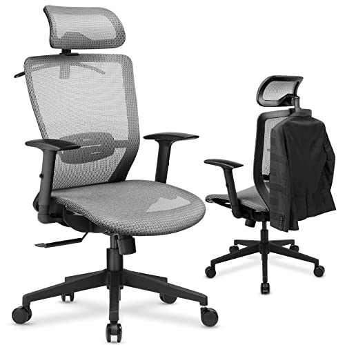 Office Chair, High Back Mesh Chair Ergonomic Home Desk Chair Adjustable Headrest, and Armrest Executive Computer Chair with Hanger and Soft Foam