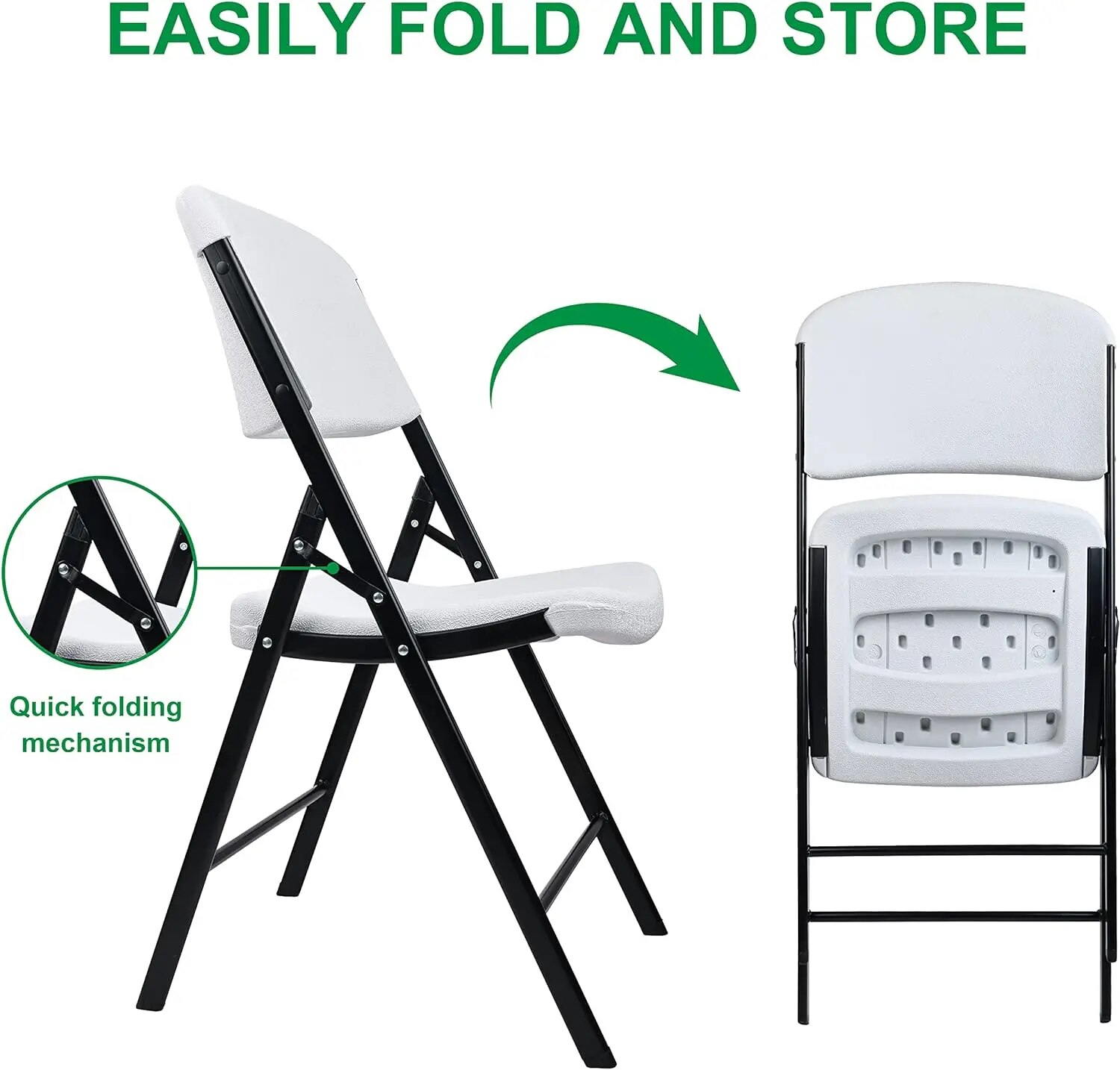 Signature Folding Plastic Chair with 500Pound Capacity, White, 4Pack
