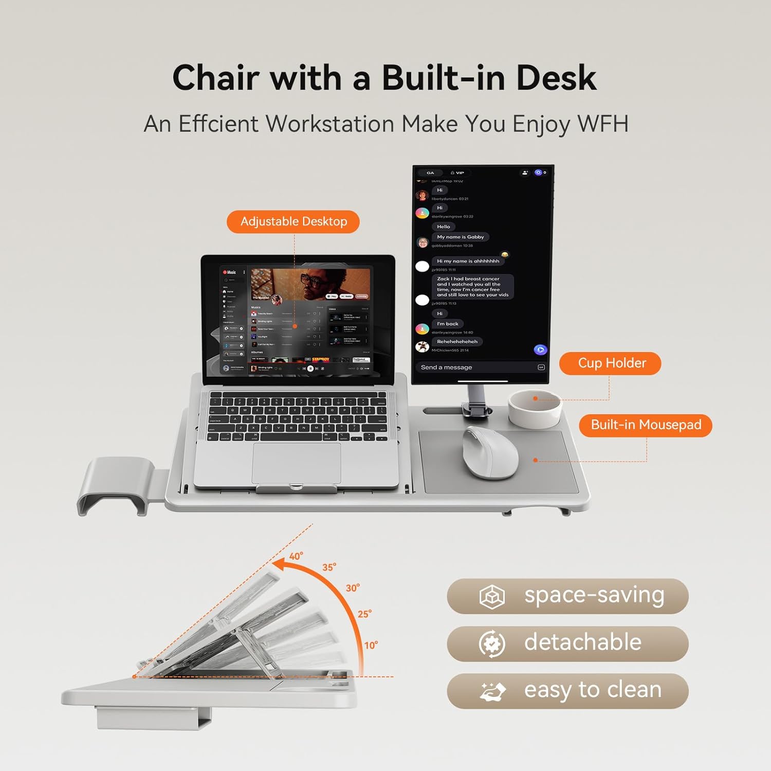 Humanspine Adaptive Office Chair, Ergonomic Office Chair with Laptop Tray - Desk Chair with 4D Armrests, Dynamic Lumbar Support, ComFootrest & 136° Recline - High Back Executive Chair for Home Office (with Laptop Desk) Gray