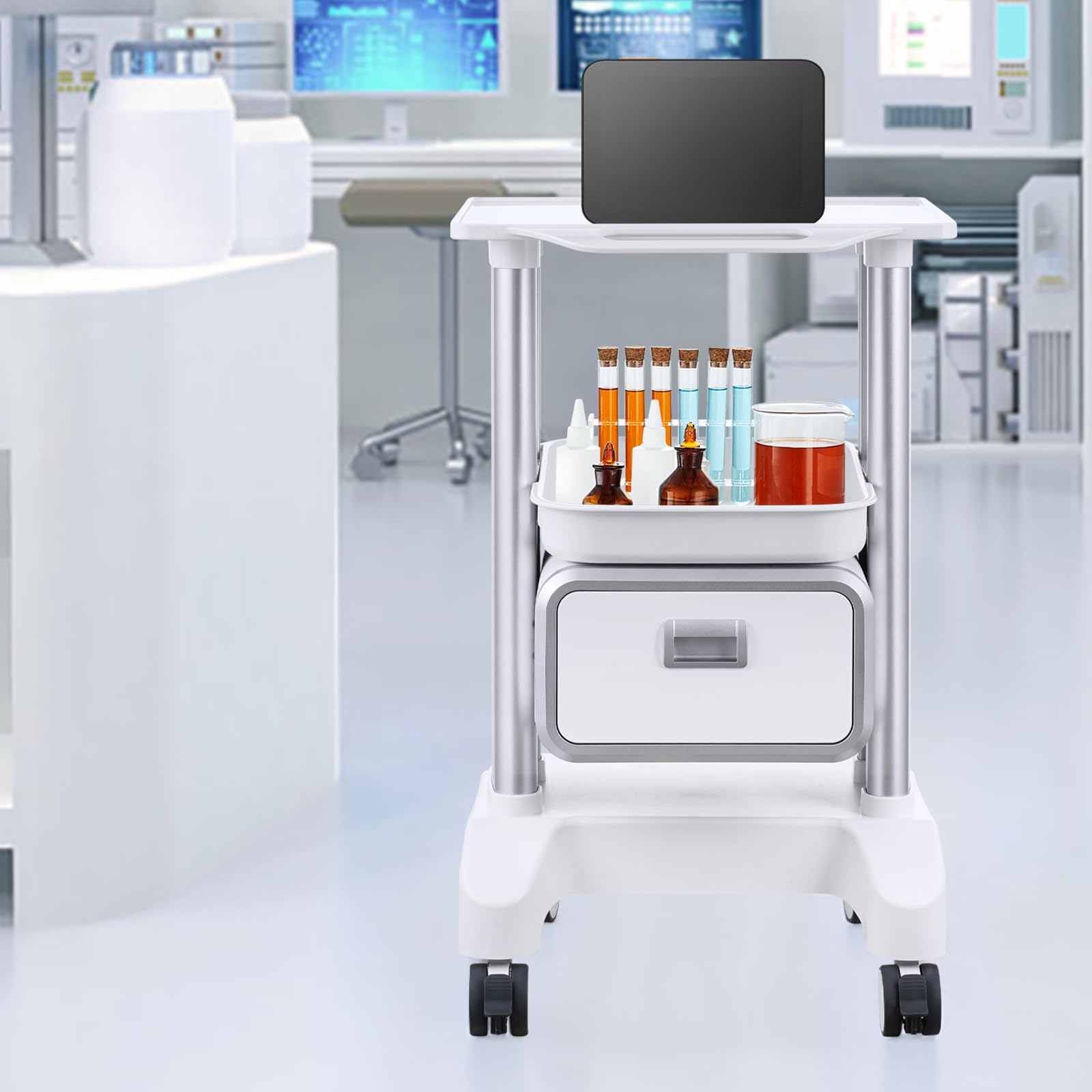 Medical Trolley Storage Cart with Removable Drawer, Rolling Lab Tray ...
