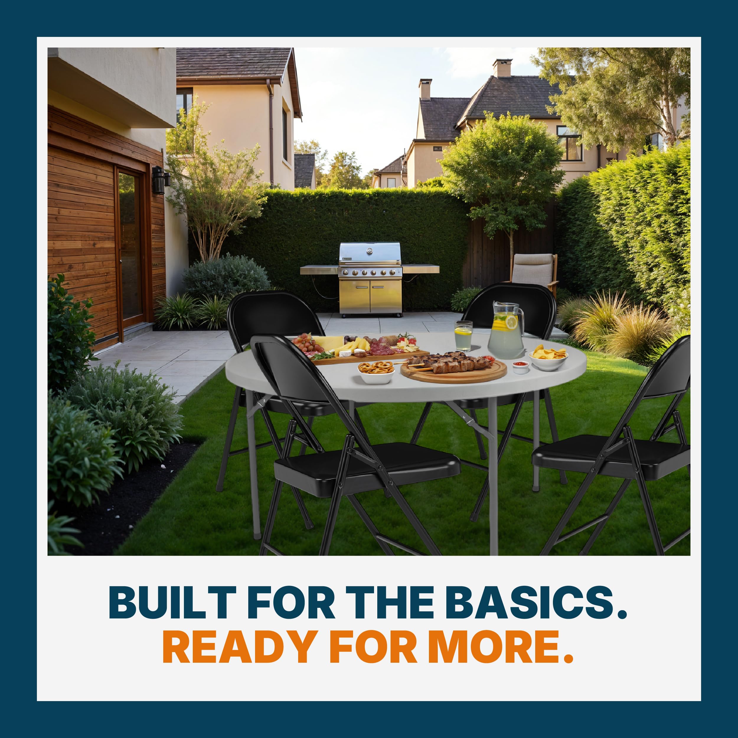 Premium Lightweight All-Steel Folding Chairs (4-Pack, Black)