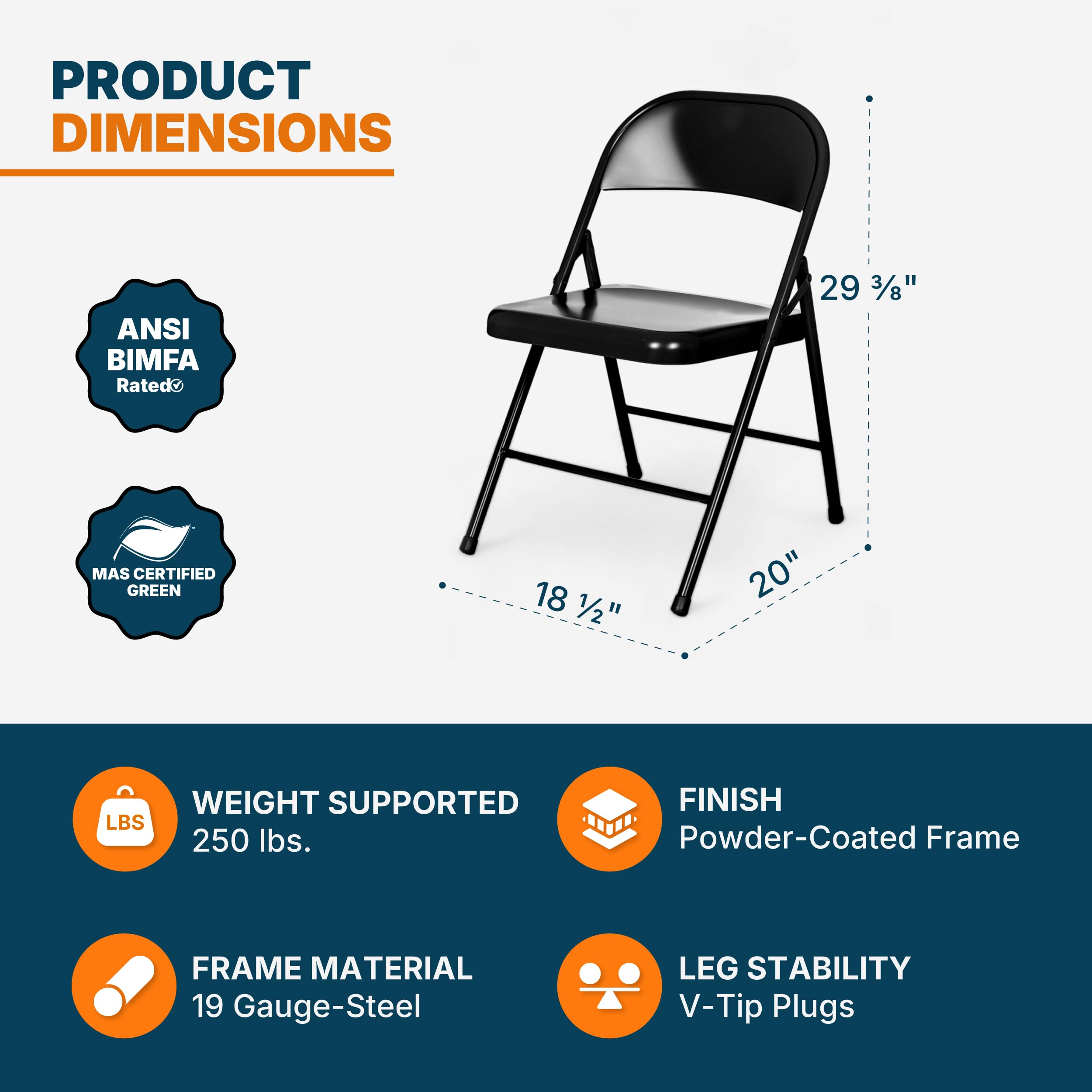Premium Lightweight All-Steel Folding Chairs (4-Pack, Black)