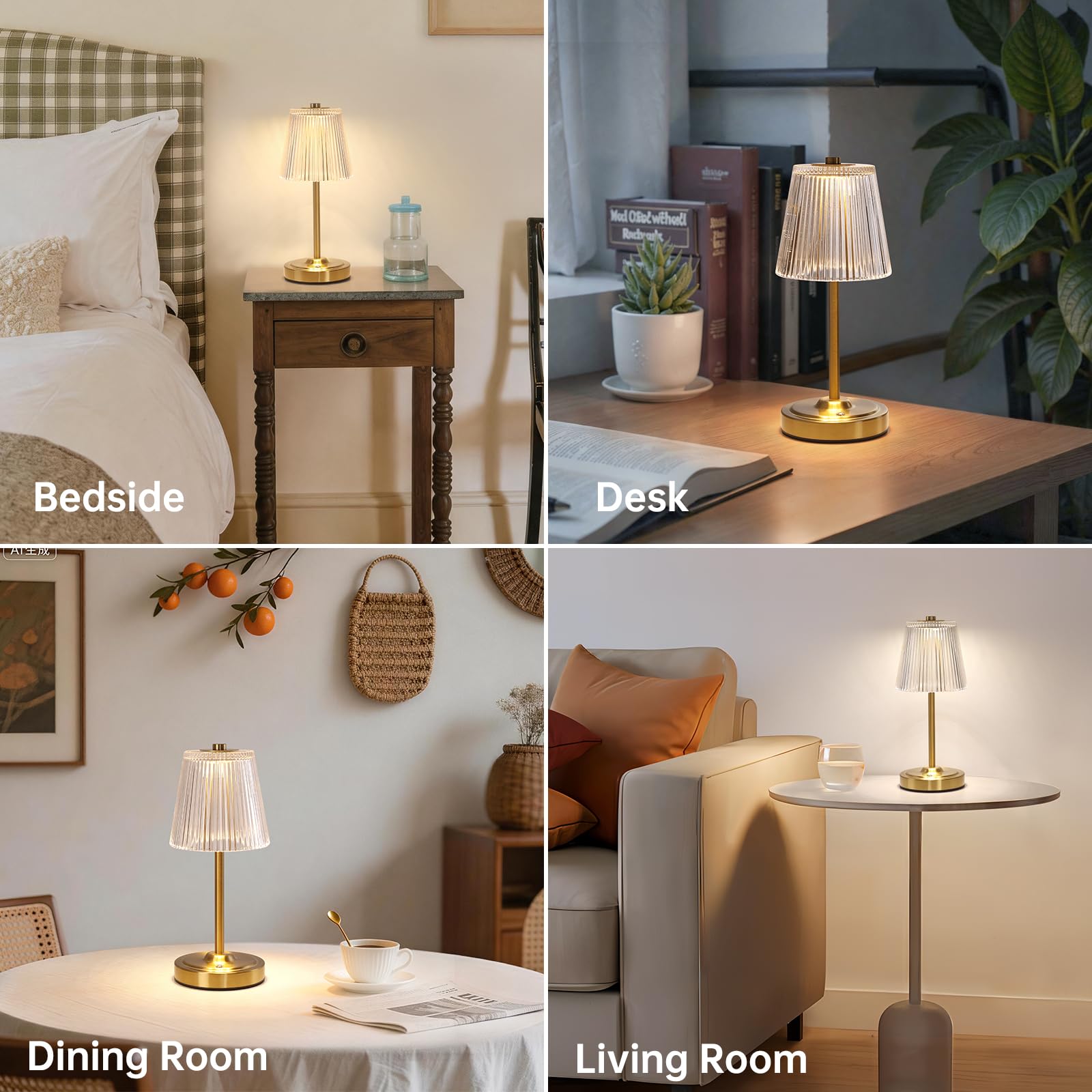 Cordless Touch Table Lamp with 5200mAh Battery - 3 Adjustable Color ...
