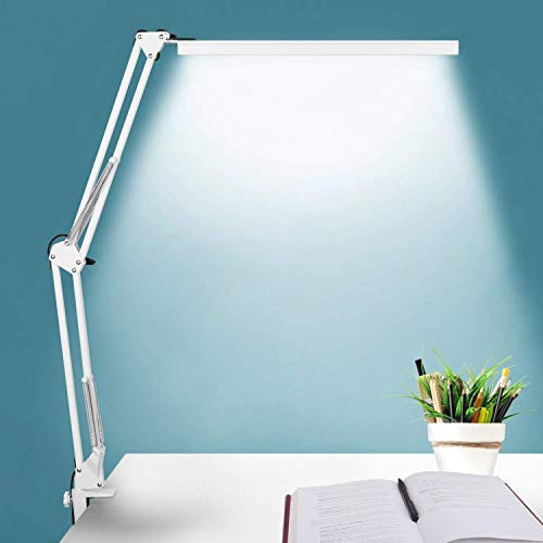 LED Desk Lamp, Adjustable Swing Arm Desk Light With Clamp, 3 Color Modes 10 Brightness Reading Lamp For Home Office