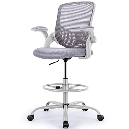 Mesh Drafting Chair Tall Office Chair for Standing Desk Ergonomic Back Support Desk Chair Adjustable Height Task Chair with Foot Ring and Adjustable