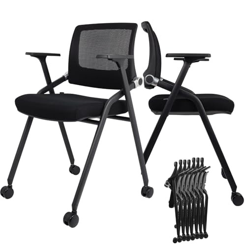 Image showcasing 10 Pack Foldable Office Chairs with Wheels, Mesh Back, Arms and ...