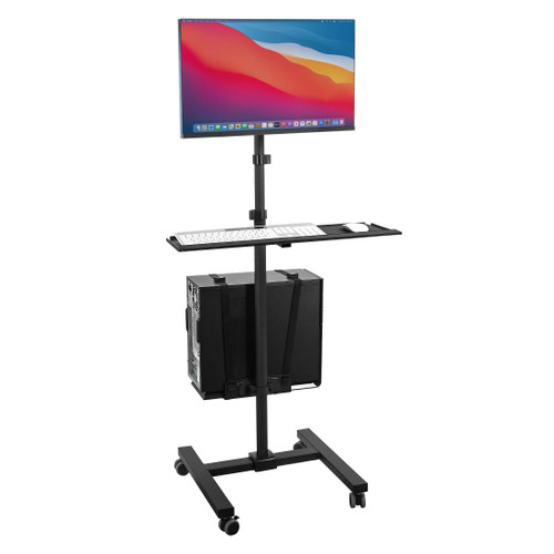 Rolling Computer Cart on Wheels, Mobile Desk Workstation with Monitor ...