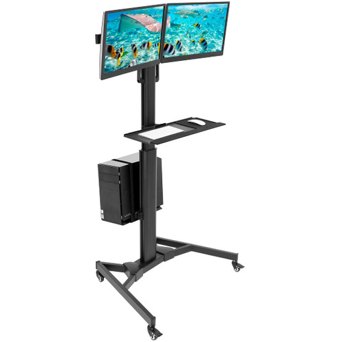 Dual Monitor Computer Cart – Mobile Standing Desk with Wheels, Rolling ...