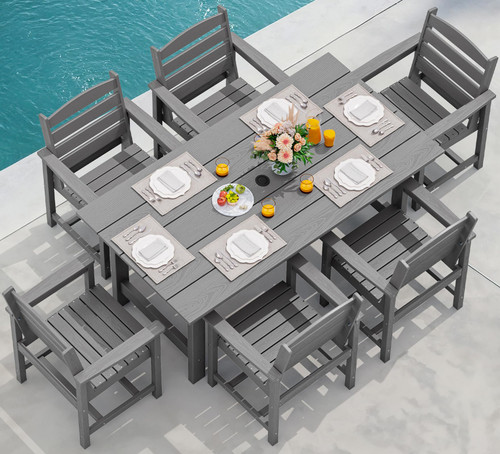 Outdoor HDPE Dining Table Set, 7-Piece Outdoor Dining Table Sets with ...