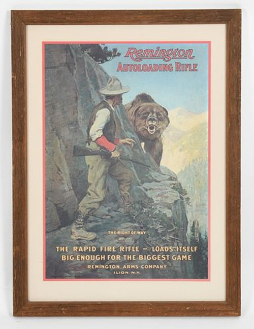 Professionally Framed Print of "Remington Autoloading Rifle, THE RIGHT OF WAY, THE RAPID FIRE RIFLE - LOADS ITSELF BIG ENOUGH FOR THE BIGGEST OF GAME, REMINGTON ARMS COMPANY, ILION N.Y.
