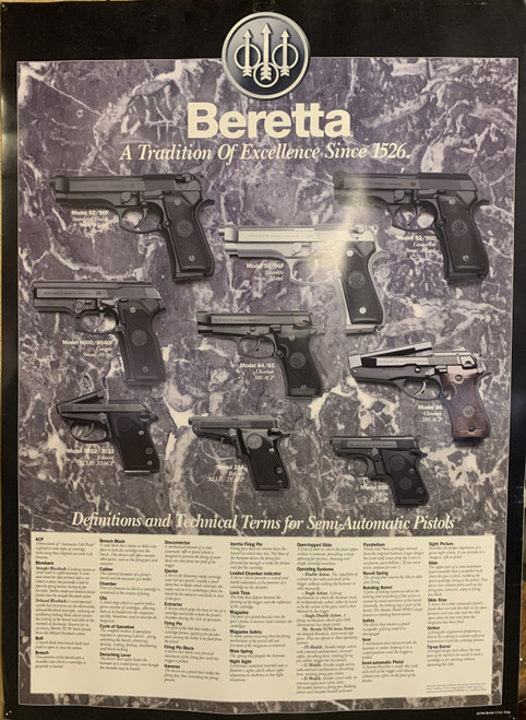 Beretta 2-side Dealer Poster 22" x 30"; "Beretta A Tradition of Excellence Since 1526"