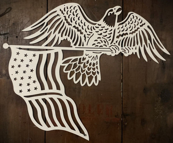 Eagle Flying Flag Sign - Painted Cut Steel