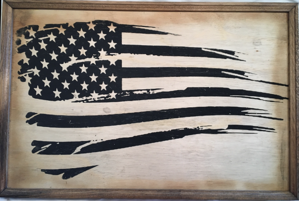 American Flag Framed Wood Signs - Black & White