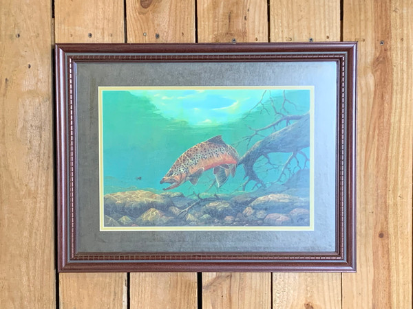 Original, Professionally Framed, Brown Trout Painting by Artist Karl Lutz