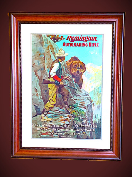 Professionally Framed Print of "Remington Autoloading Rifle, THE RIGHT OF WAY, THE RAPID FIRE RIFLE - LOADS ITSELF BIG ENOUGH FOR THE BIGGEST OF GAME, REMINGTON ARMS COMPANY, ILION N.Y. Professionally Framed Print of "Remington Autoloading Rifle, THE RIGHT OF WAY, THE RAPID FIRE RIFLE - LOADS ITSELF BIG ENOUGH FOR THE BIGGEST OF GAME, REMINGTON ARMS COMPANY, ILION N.Y.