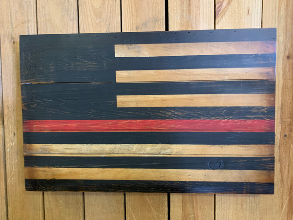 FIRE FIGHTER FLAG, HAND MADE/PAINTED WOOD SIGN