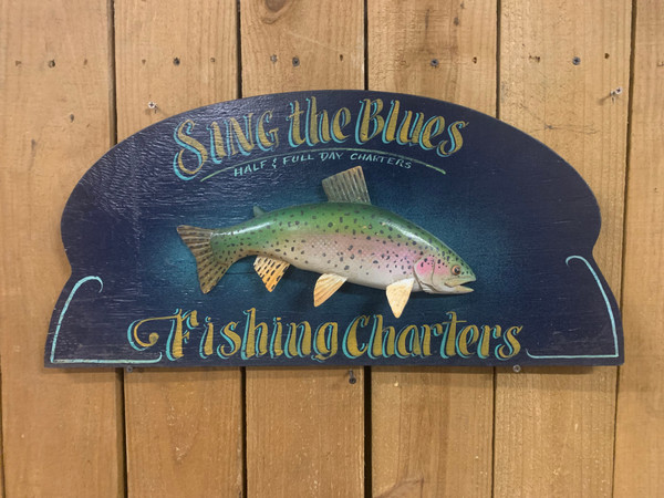 Sing the Blues Fishing Charters - Half & Full Day Charters, Wood Sign with 3D Trout