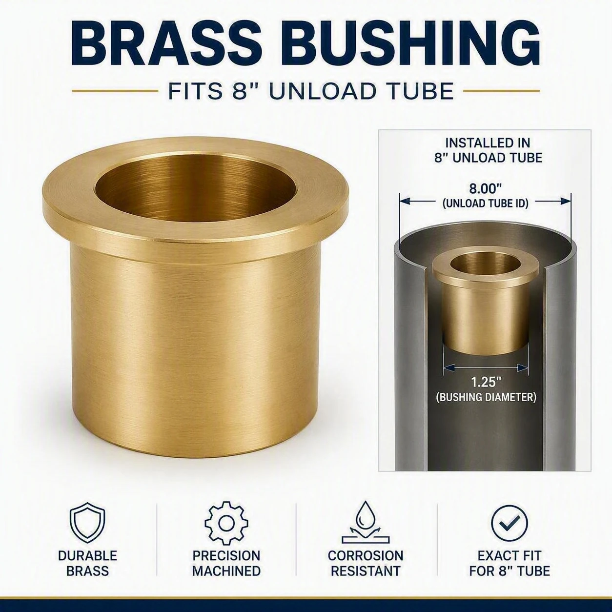 Brass Bushing for 8" Unload Tube (1.25" diameter)