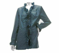 Dennis Basso Water Resistant Zip Front Jacket with Ruffle Trim Black SZ XXS