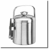 Holland 1.3QT Ice Bucket with Lid & Tongs Brushed Stainless Steel Double-Wall