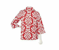 Dennis Basso Printed Cotton Canvas 3/4 Sleeve A-Line Jacket Red Brocade Sz XXS