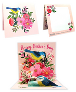 Mother's Day Pop-Up Card w/ Custom Message, Postage Blue Birds and Flowers