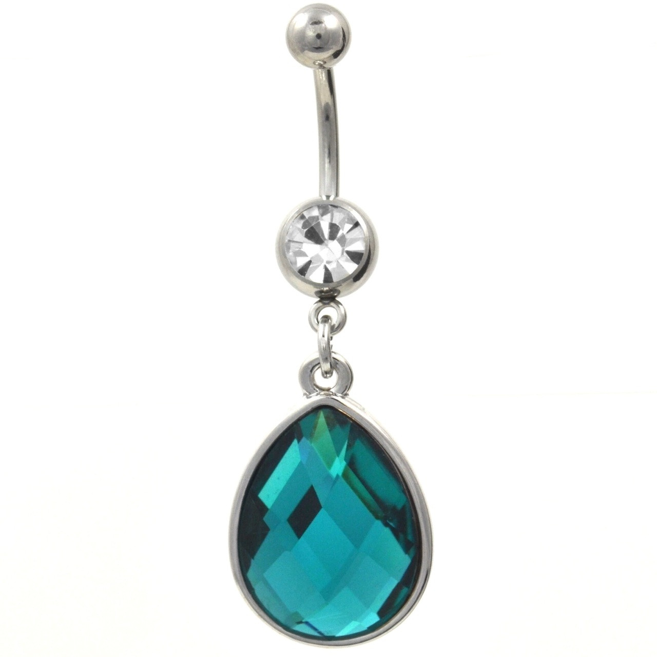 Teal Faceted Teardrop Gem Belly Button Ring