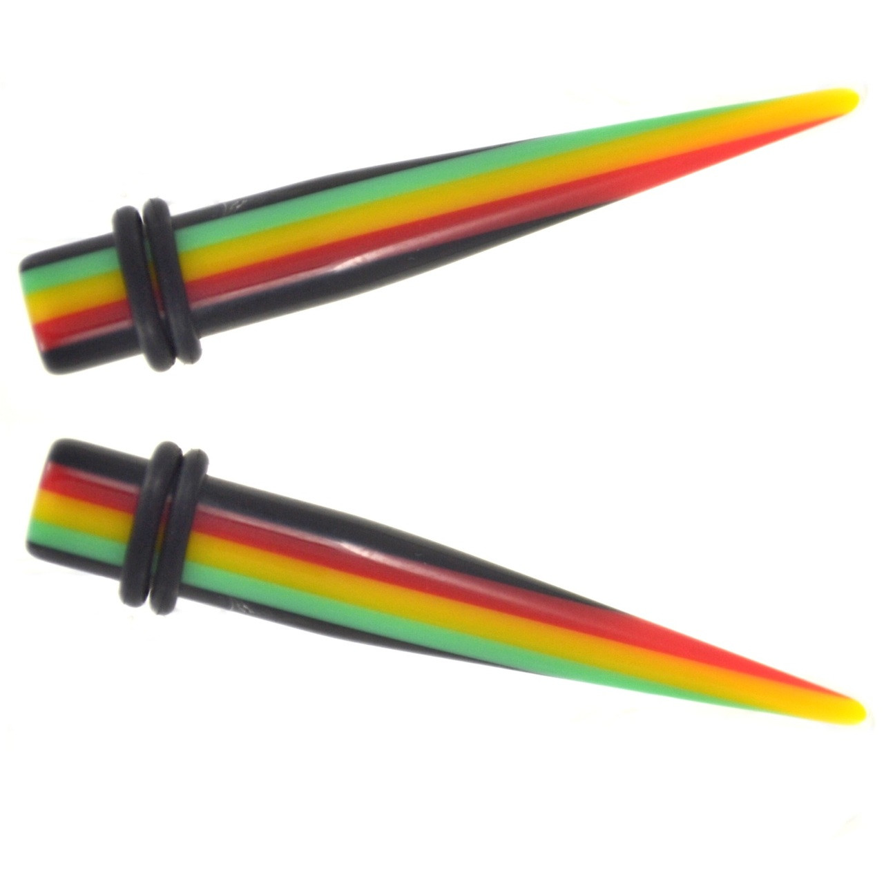 Rasta Striped Acrylic Tapers Ear Expanders (8g-00g) | BodyDazz.com