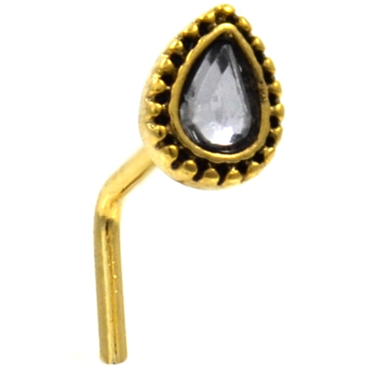 14K Yellow Gold L-Shape Nose Ring – 20G With Natural Round Diamond (1.5-3mm)