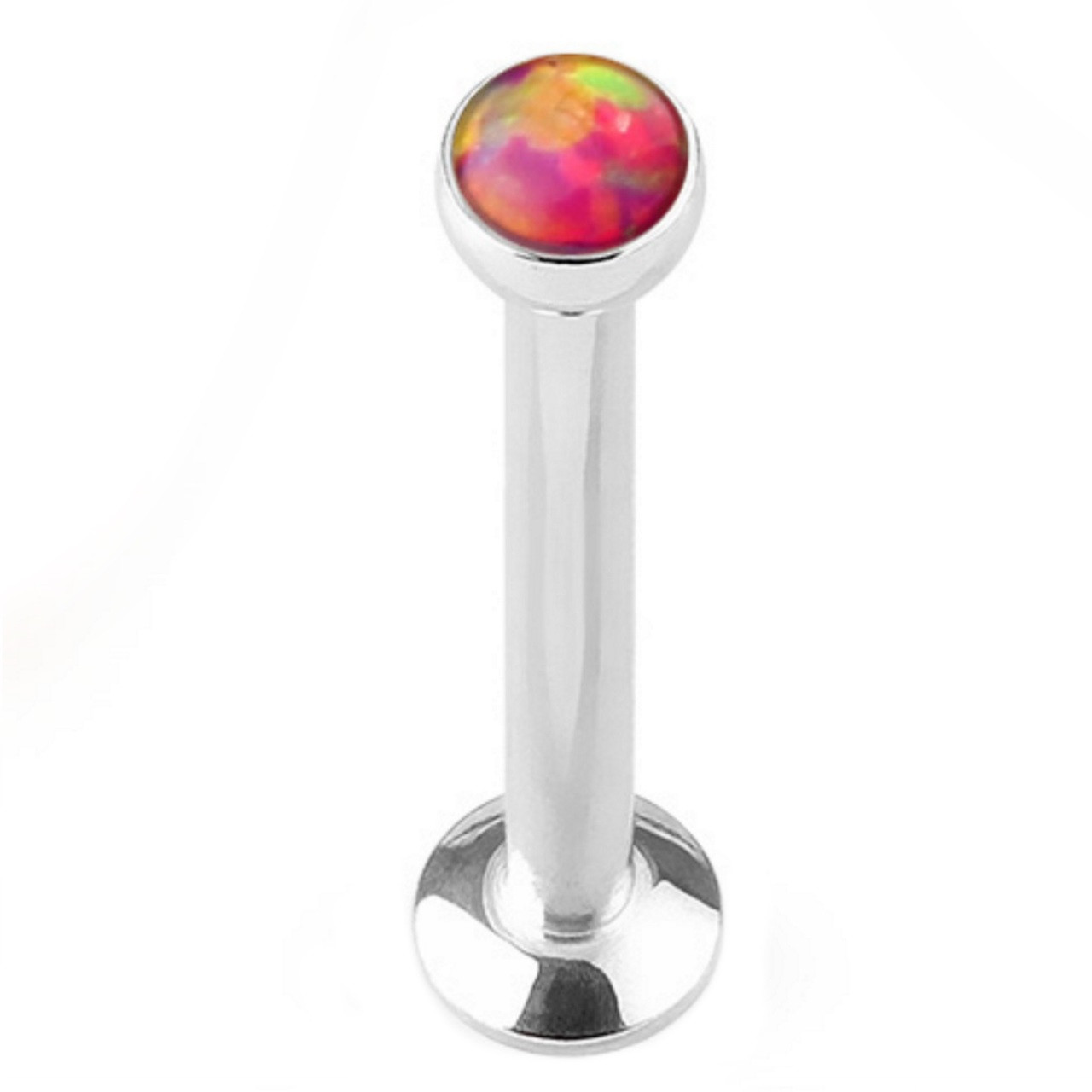 16G White Synthetic Opal Ball Steel Labret Monroe Bar | BodyDazz.com