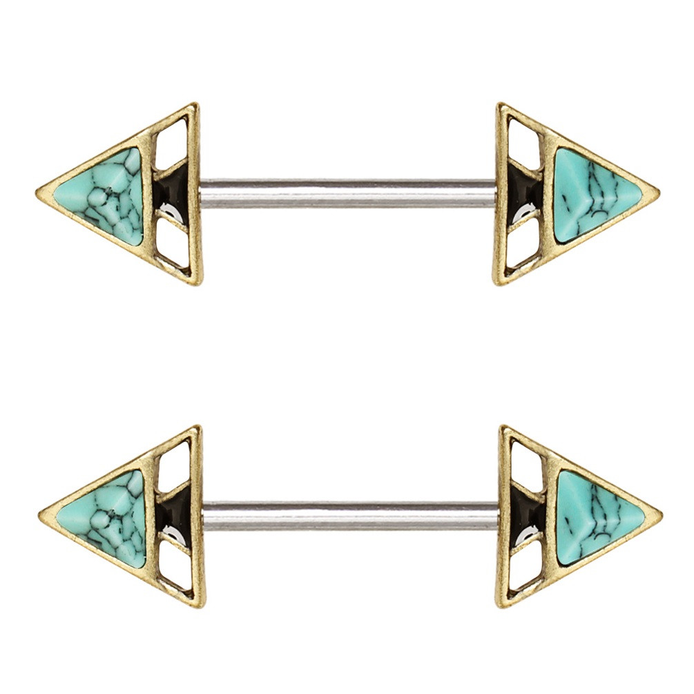 PAIR Synthetic Turquoise Triangle Nipple Rings