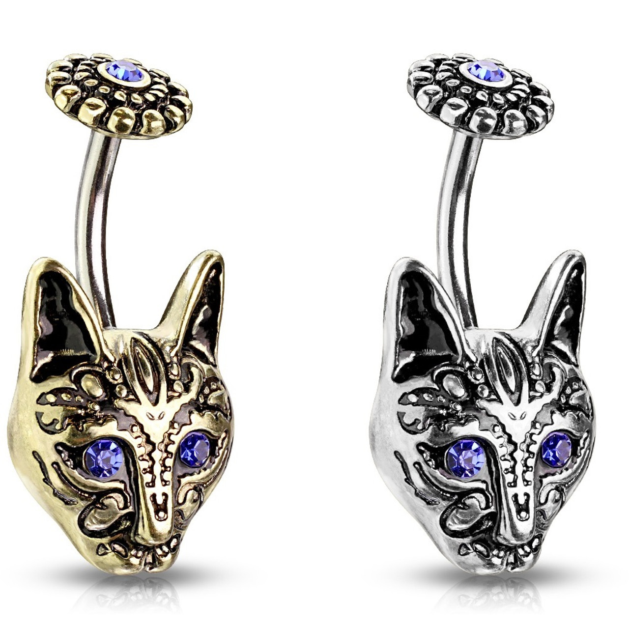 Tribal Cat Steel/Brass Belly Ring