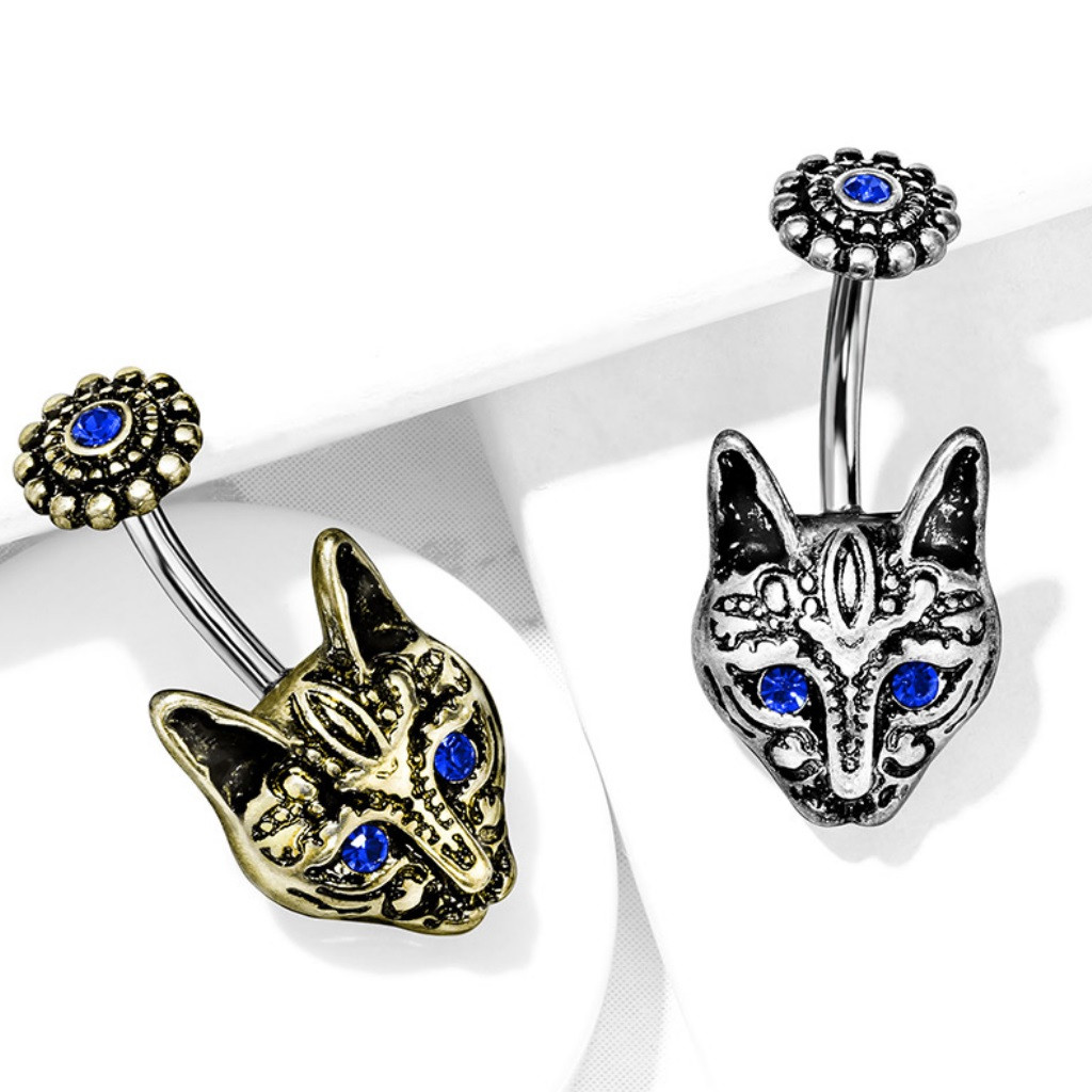 Tribal Cat Steel/Brass Belly Ring