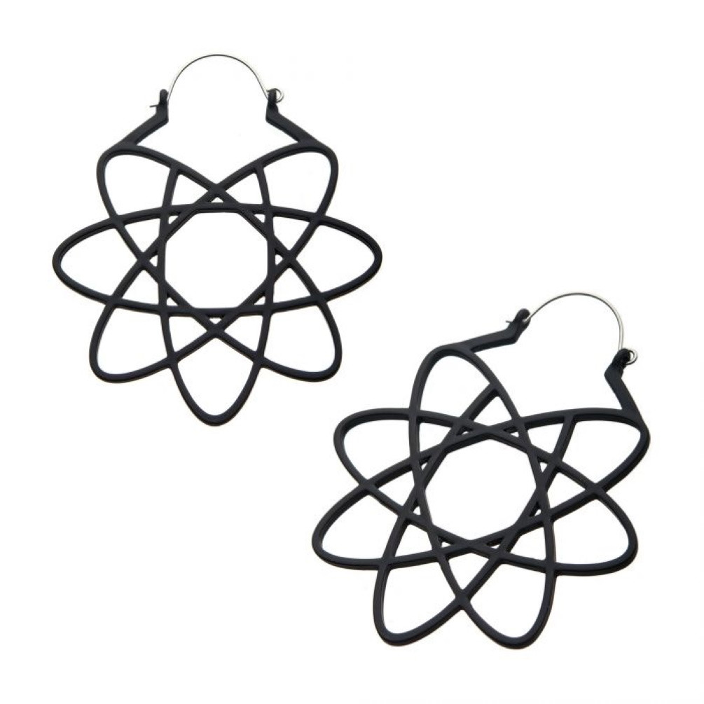 Matte Black Geometric Design Steel Plug Hoops | BodyDazz.com