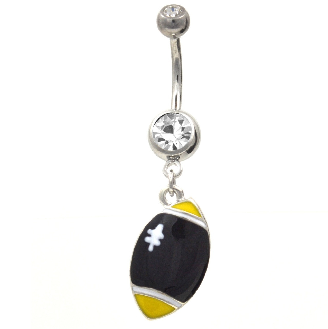Green & Yellow Football Dangle Belly Ring