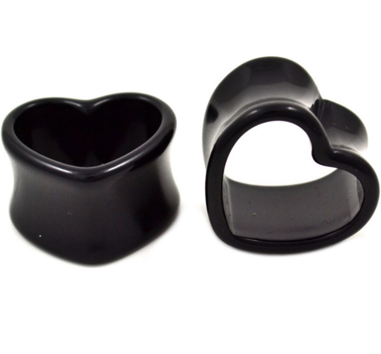Black Acrylic Heart Tunnels 0g 8mm Sold As a Pair 
