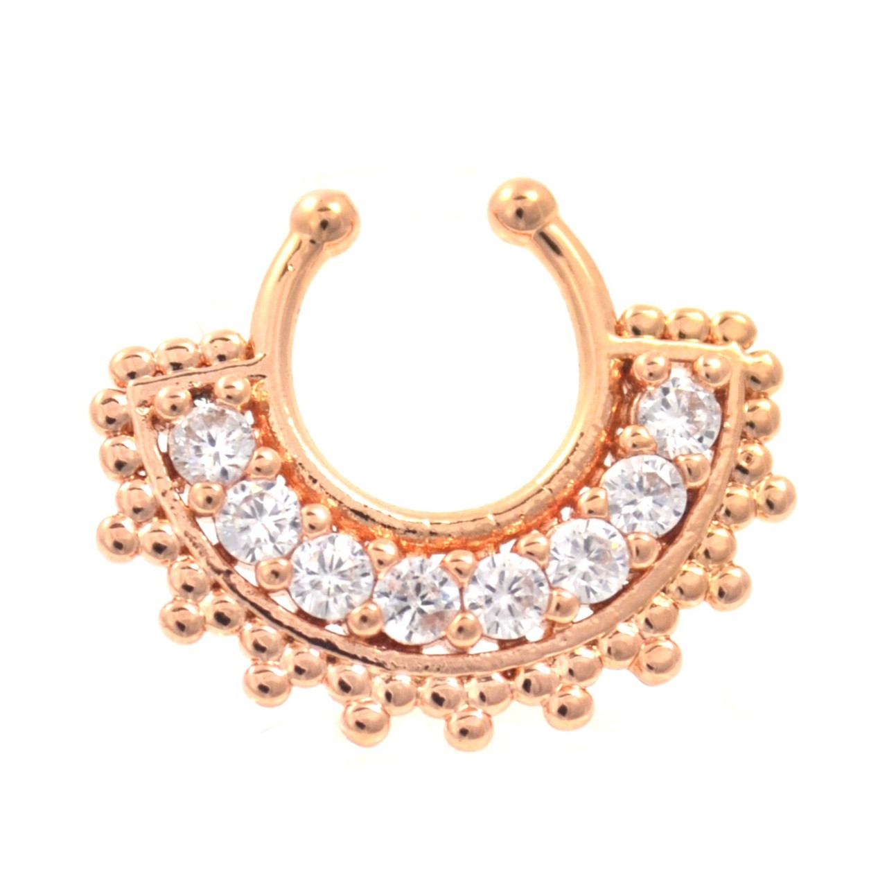 Intricate Gemmed Rose Gold Fake Septum Ring Jewelry
