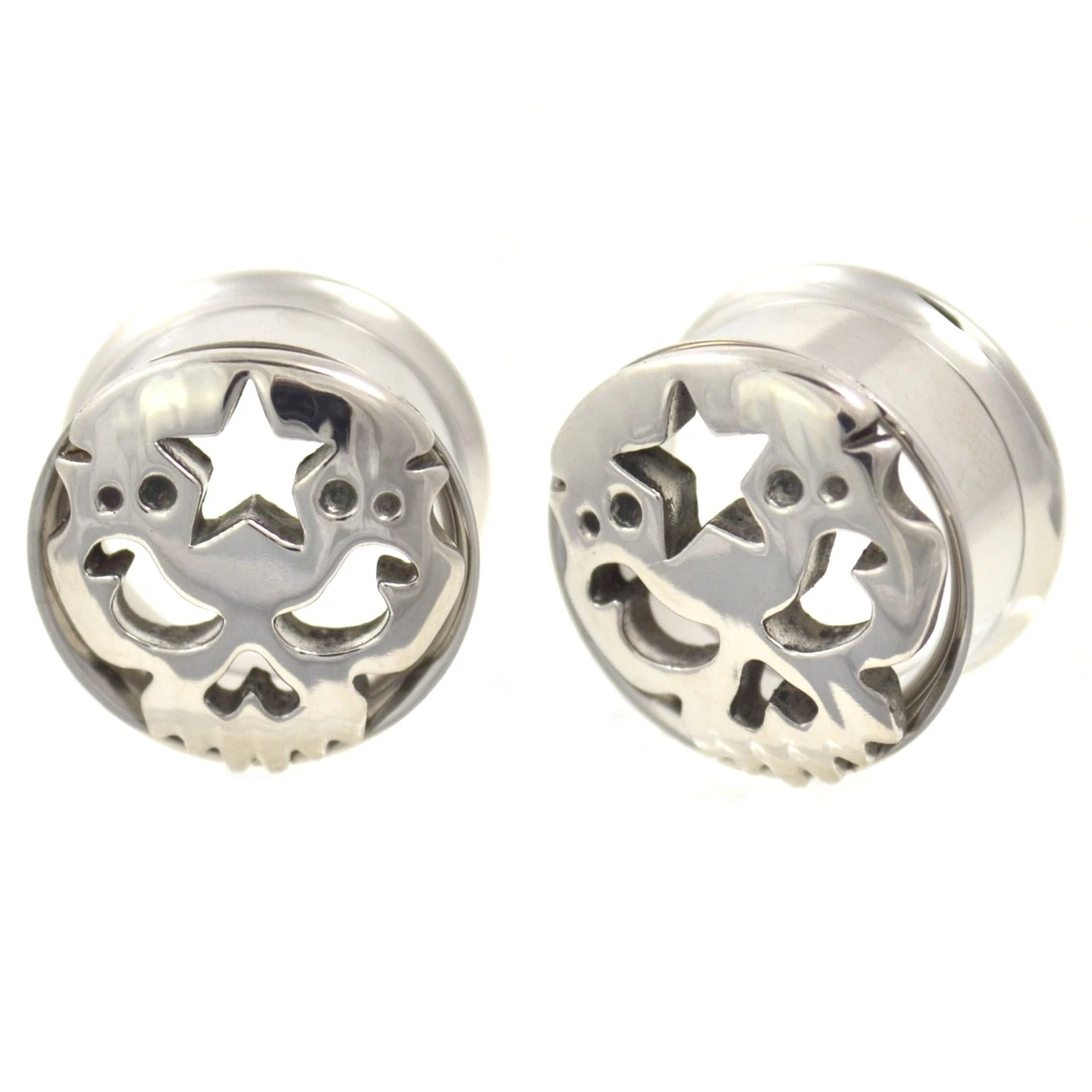 Wicked Skull & Star Screw Fit Tunnel Plugs (8mm-20mm) | BodyDazz.com