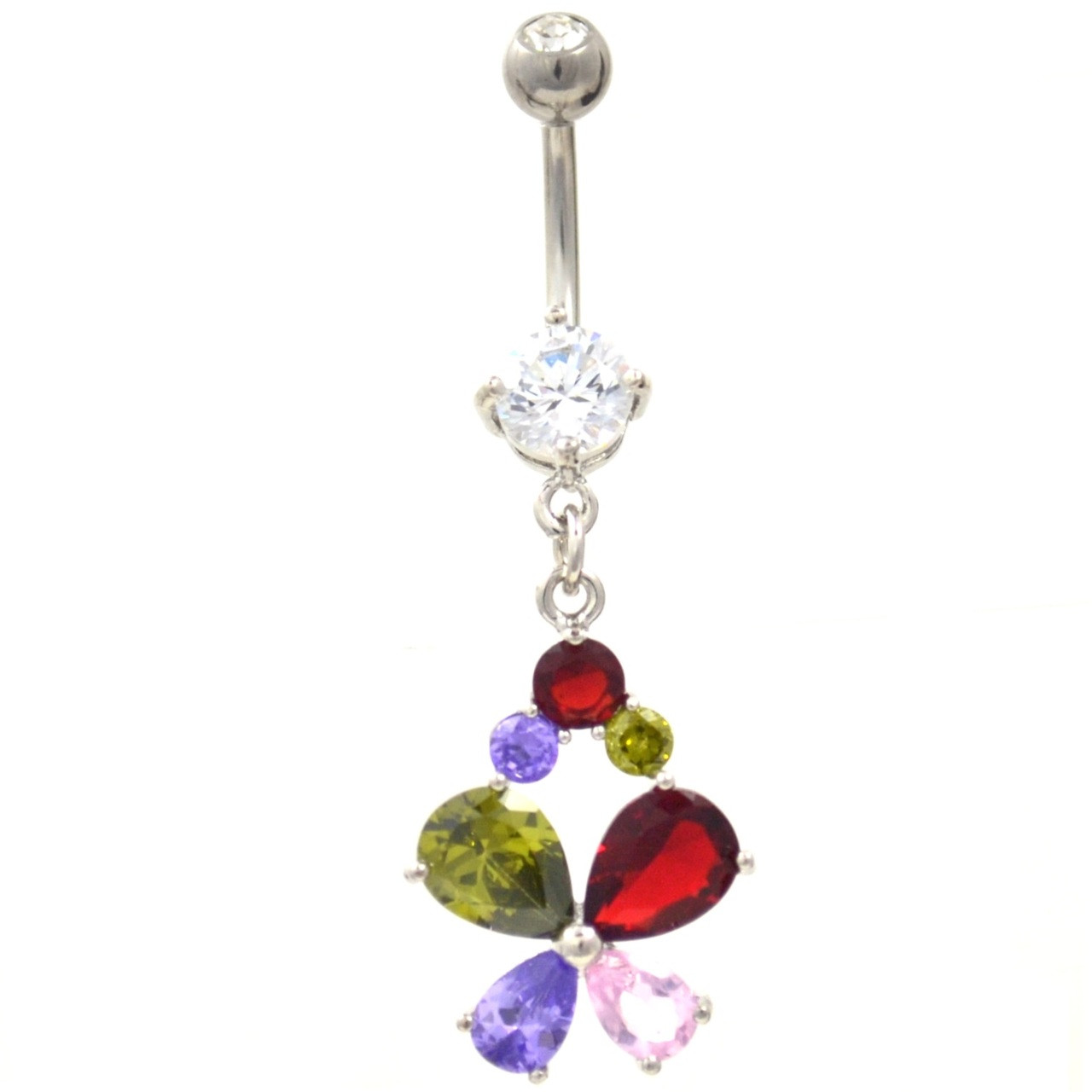 Purple Rose Encased in Clear Ball Acrylic Belly Button Ring 