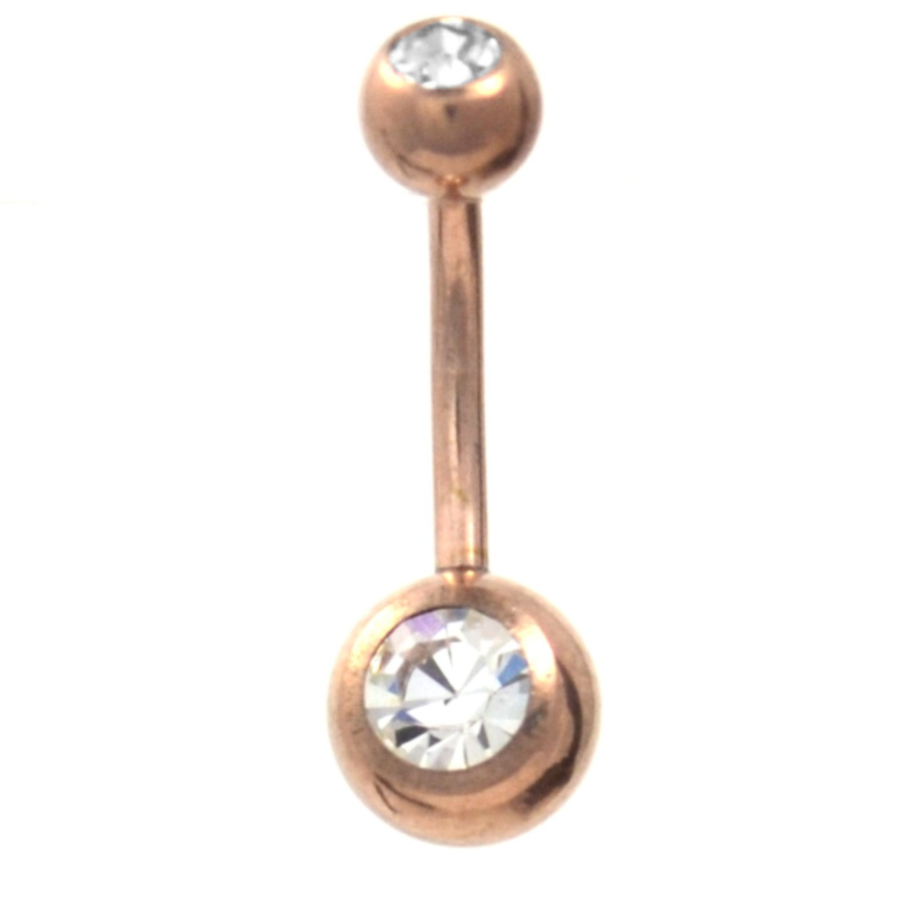 Rose Gold Clear Double Gem Belly Ring (16G) | BodyDazz.com