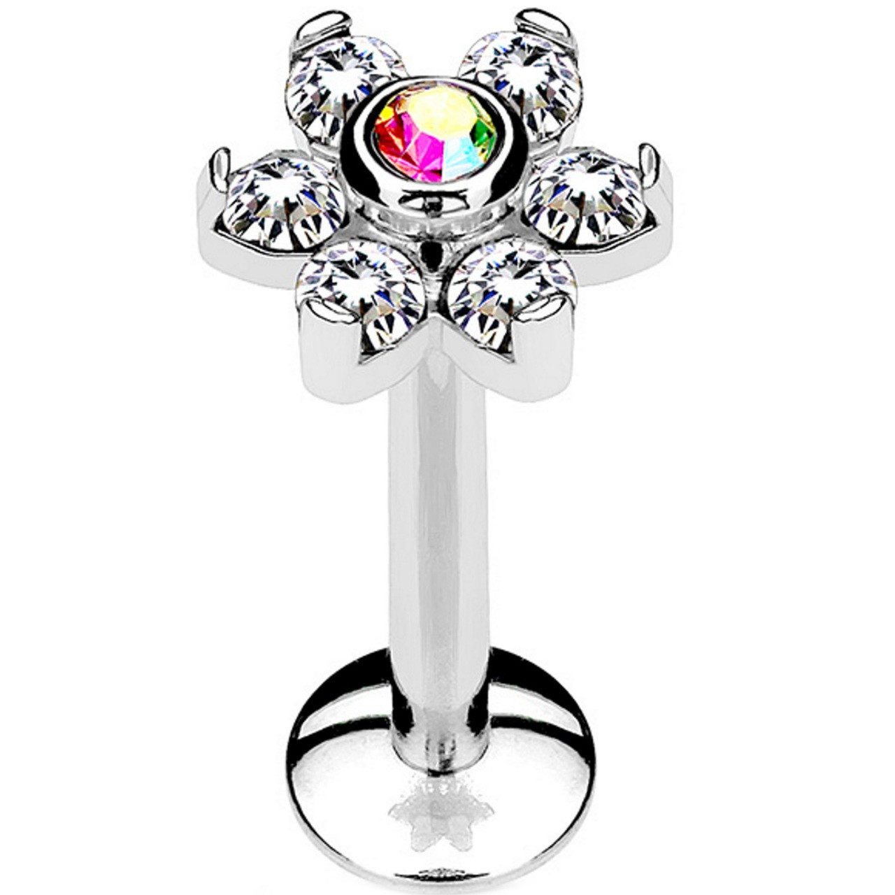 Sparkle Flower Clear/AB Labret Monroe Bar | BodyDazz.com