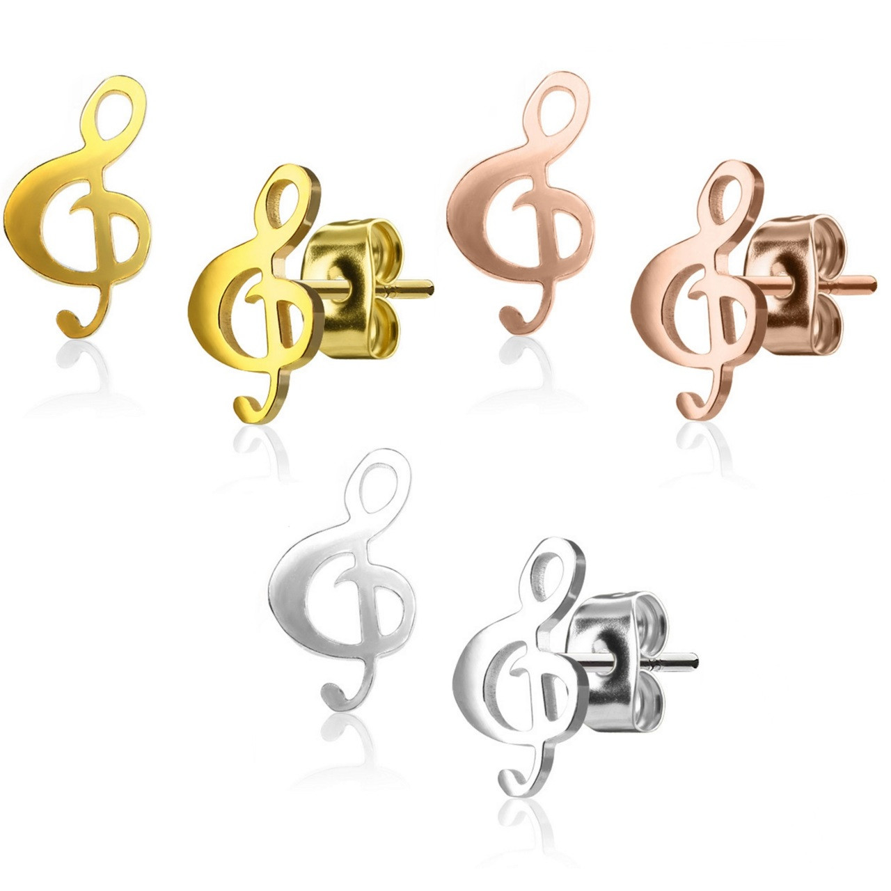 14k Solid Yellow Gold Music Note Melody Treble Clef Stud Earrings Push Back  12MM - Amin Jewelers