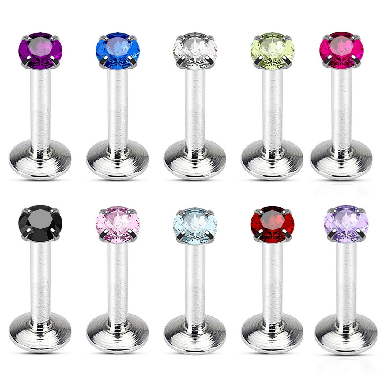 10-Piece Value Pack Round CZ Top Labret Monroe Studs | BodyDazz.com
