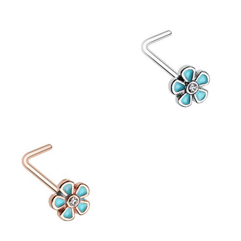 2Pack Set Spring Flower LShaped Nose Rings