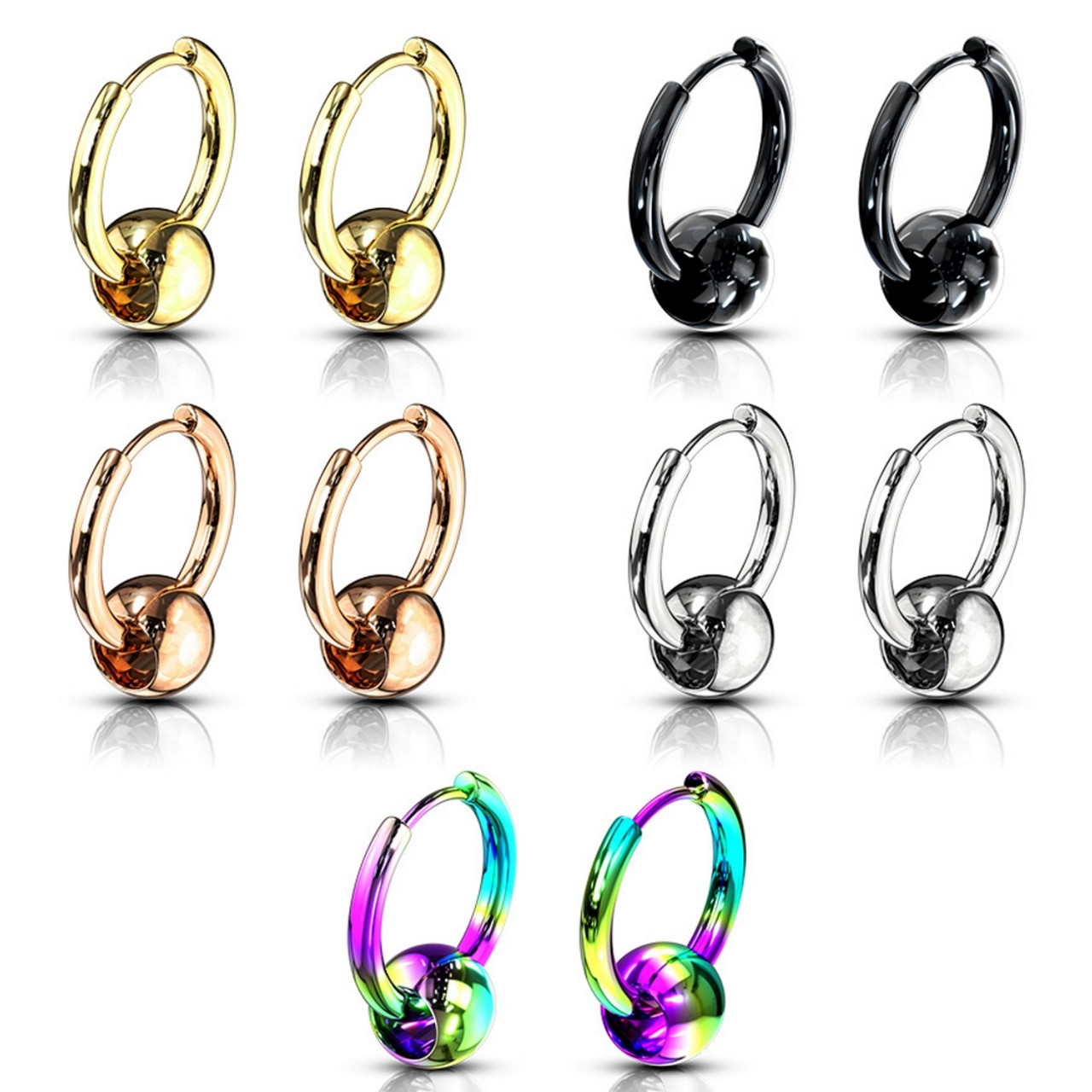 Captive Ball Steel Hinge Hoop Earrings