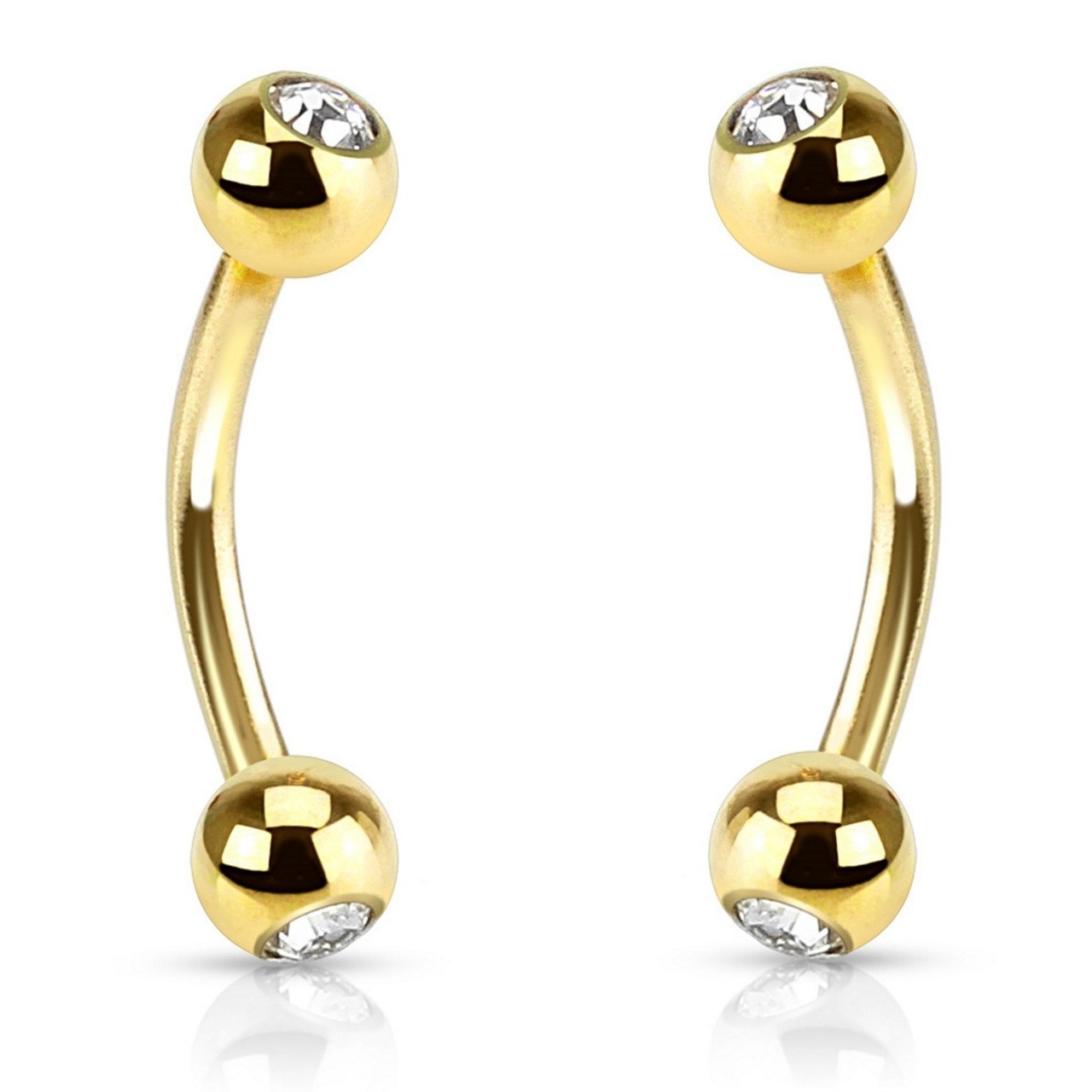 PAIR GoldTone IP Steel Double Jeweled Eyebrow Rings
